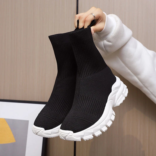 Knit Socks Boots Womens Fashion Trends New Sports Shoes Platform Chelsea Slip-on Casual Elegant Black Sneaker
