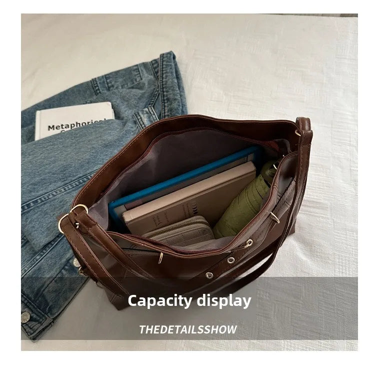 Retro Large Capacity Women's Tote Bag Fashionable Casual Double Shoulder Backpack for Autumn Winter New Arrival Trendy Handbags