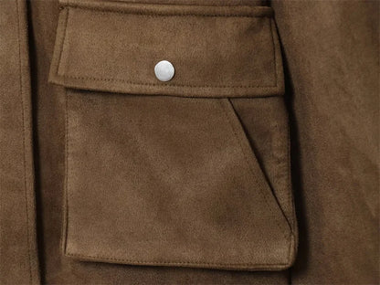 Women's Jacket New Fall 2025 Dark Brown Long Sleeve Bomber Jacket Pocket Decoration Casual Fashion Simple Personality