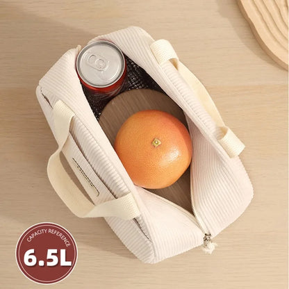 Corduroy Lunch Bag Thermal Insulation Lunch Box Storage Handbag Multifunctional