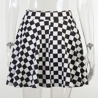 Harajuku Punk Gothic Skirt Women Y2k E-girl Emo Alt Retro Plaid Patchwork High Waist Skirt Mall Goth Aesthteic Clubwear