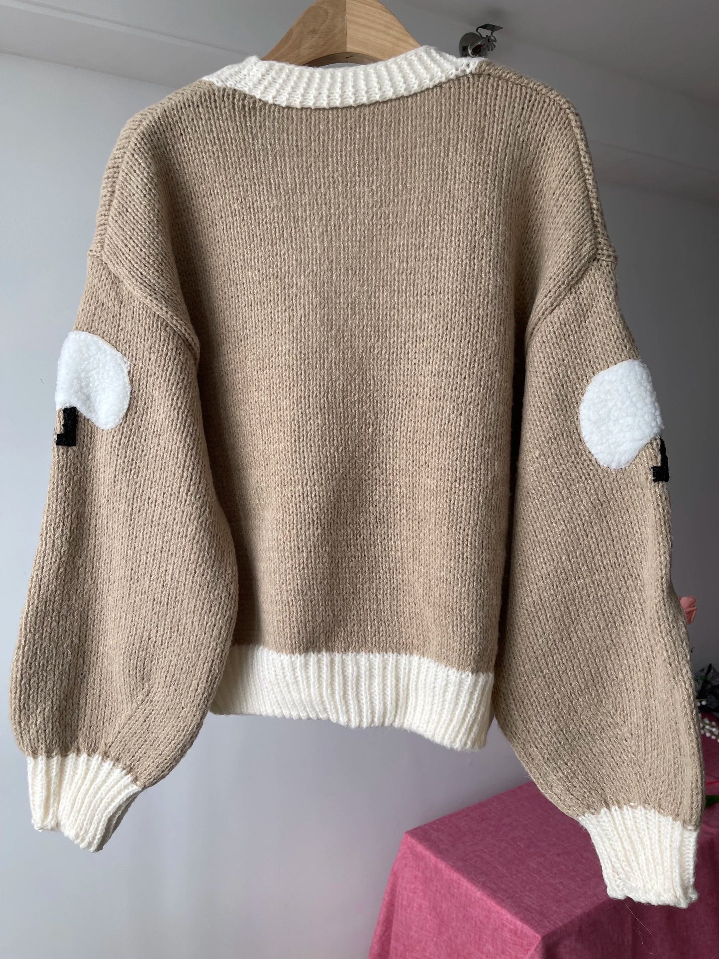 Sheep Pattern Crochet Chunky Knit Cardigan Cute Cartoon Sweater Vintage Long Sleeve V Neck Autumn Women Jumper Outerwear