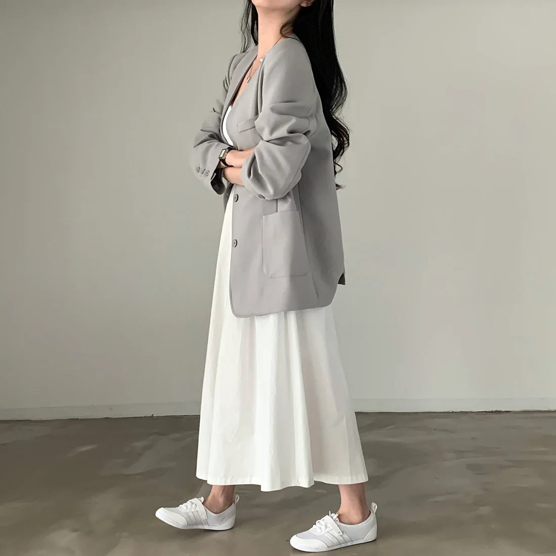 2024 Women Elegant White Long Skirts High Waist A-Line Cotton Maxi Skirts Women Casual Skirts