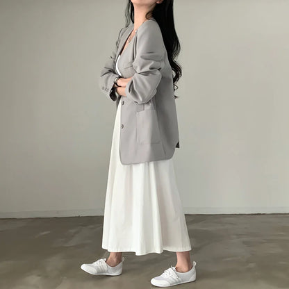 2024 Women Elegant White Long Skirts High Waist A-Line Cotton Maxi Skirts Women Casual Skirts