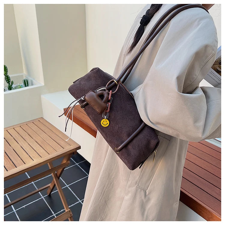 Stylish Design Exquisite Faux Suede Square Shoulder Bags Solid Zipper Personality 2025 Autumn & Winter New Armpit Bags for Women