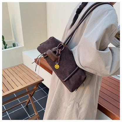 Stylish Design Exquisite Faux Suede Square Shoulder Bags Solid Zipper Personality 2025 Autumn & Winter New Armpit Bags for Women