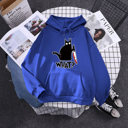 Hoody Little Black Cat And Knife Sweatshirt With Hooded Woman Oversized Aesthetic Hoodie Womens Winter Female Cats Hoodies
