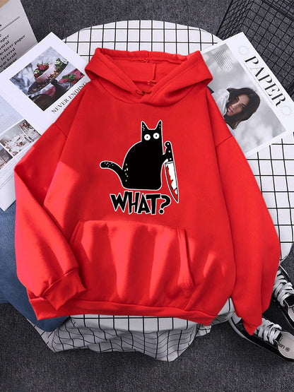 Hoody Little Black Cat And Knife Sweatshirt With Hooded Woman Oversized Aesthetic Hoodie Womens Winter Female Cats Hoodies