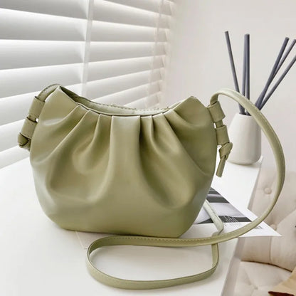 Fashion Women Shoulder Bag New Arrival Crossbody Bag Female Solid Color Pleated Design Ladies Bag Mini Zipper Cloud Bag For Girl