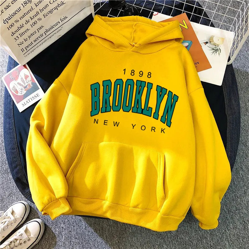 Spring and Autumn Winter New Fleece Loose Women's Hoodie Hot Selling Brooklyn Printed Couple Hoodie Sweatshirt Coat