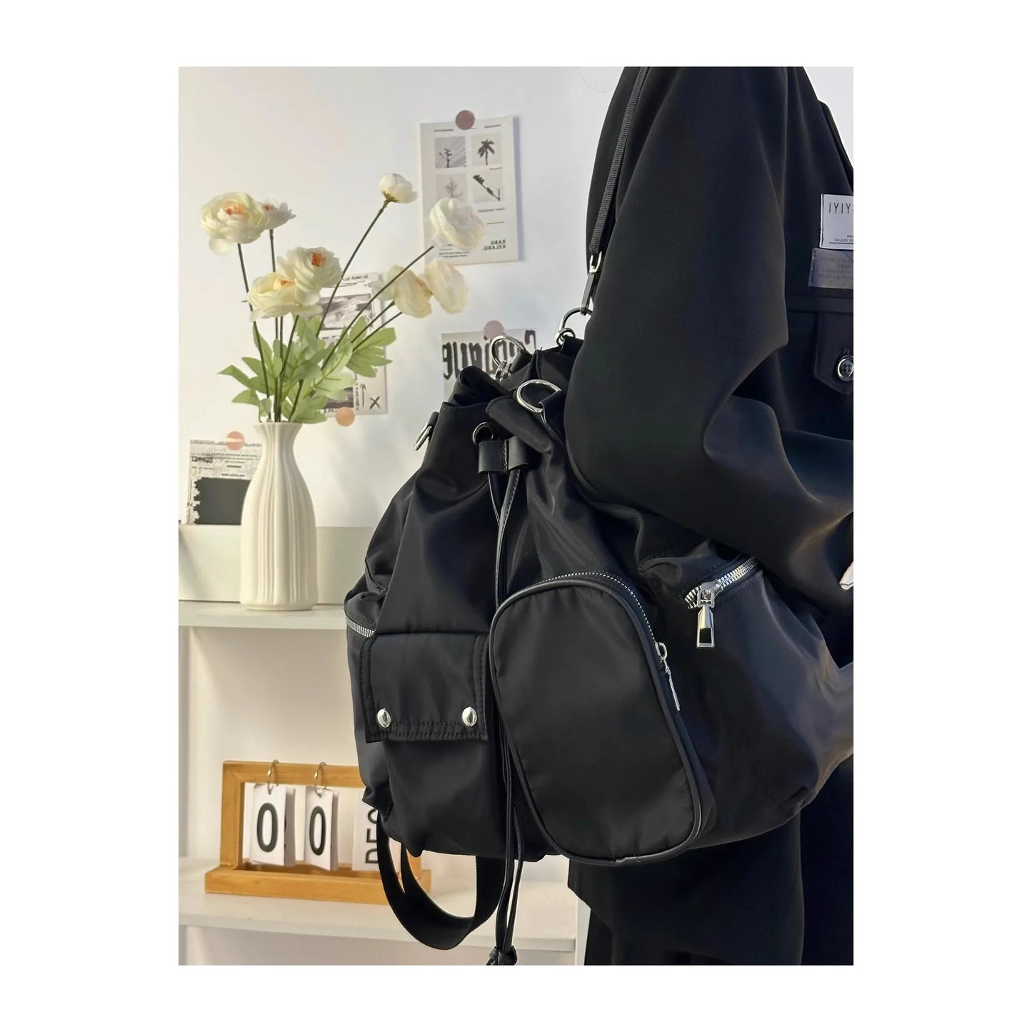 Sweet Cool Nylon Backpack Women's Lightweight Shoulder Crossbody Bag Dual Strap Casual Sle Fashionable Trendy Design Backpacks