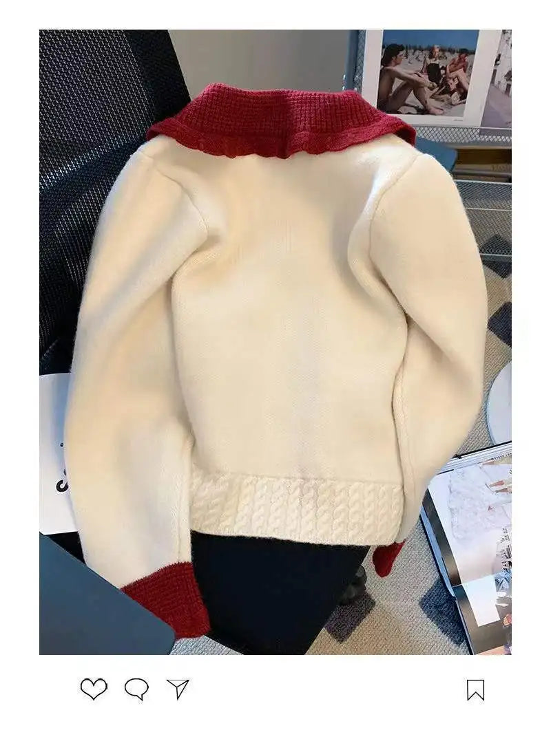 Japanese Gentle Sweater Coat Women Autumn and Winter Design Feeling Small Love Soft Glutinous Doll Neck Knitted Cardigan Female