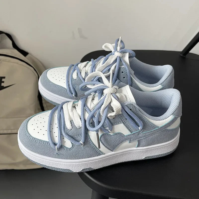 Summer Sneakers Girly Heart Fashion Blue Casuals Sneakers New Couple Trend Lace-up White Shoes Sneakers Women Shoes