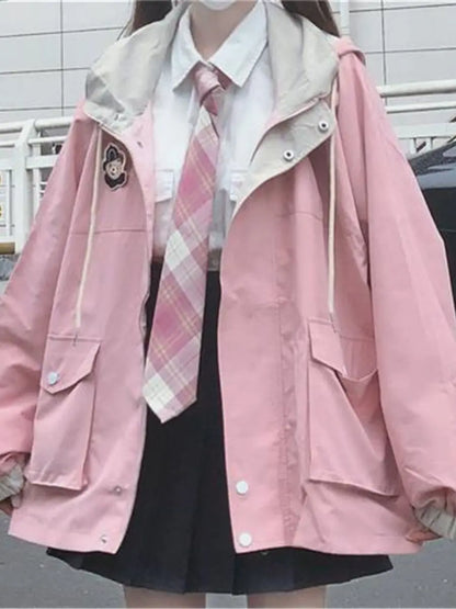 2024 Spring Autumn Hoodie Sweatshirt Women Tops Loose Casual Milk Print Hoodie Streetwear Girl Zip Up Jacket Japan Funny Female