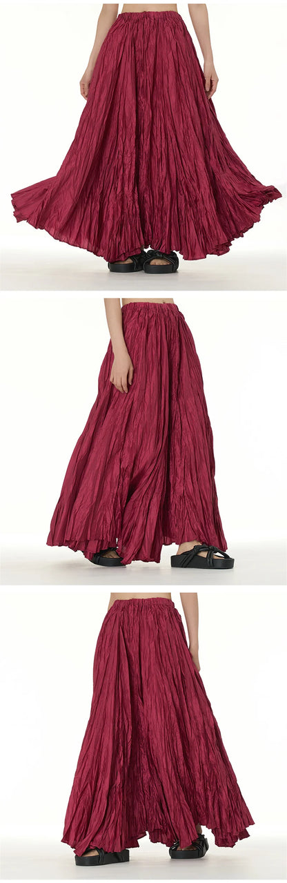 Elegant Drape Crumpled Skirts Women Summer Elastic Waist Big-Hem Long Skirts Large Size Loose Umbrella Skirts Female Streetwear