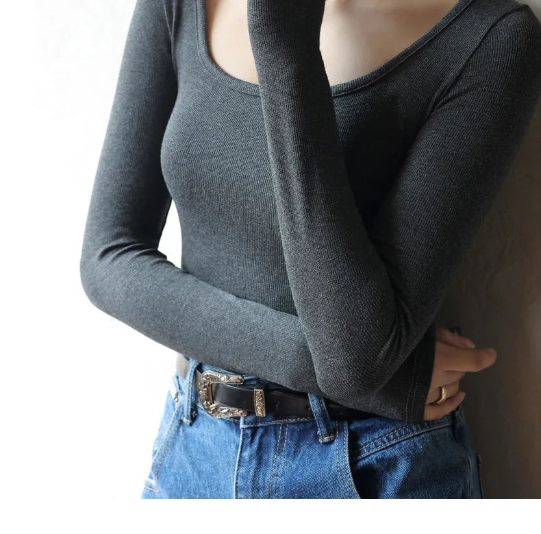 Women's T-shirts Modal Long Sleeve High stretch Slim Fit Bottoming Shirts Casual Autumn Warm Inner Top Knit Shirt