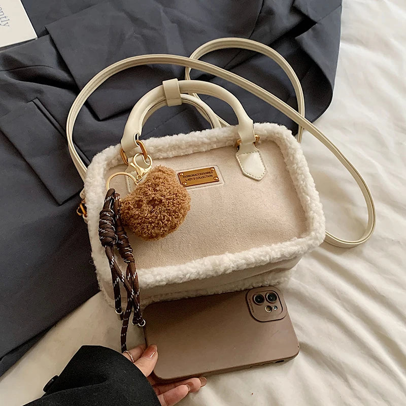 2024 Winter Lamb Woolen Handbag Women's Bag Designer Plush Handbag Fashion Casual Shoulder Messenger Bag Female Square bolsas