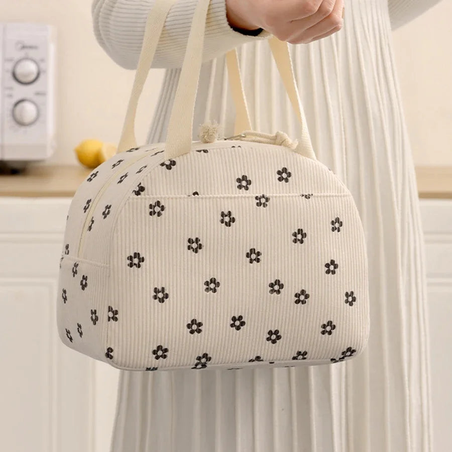 Corduroy Lunch Bag Thermal Insulation Lunch Box Storage Handbag Multifunctional