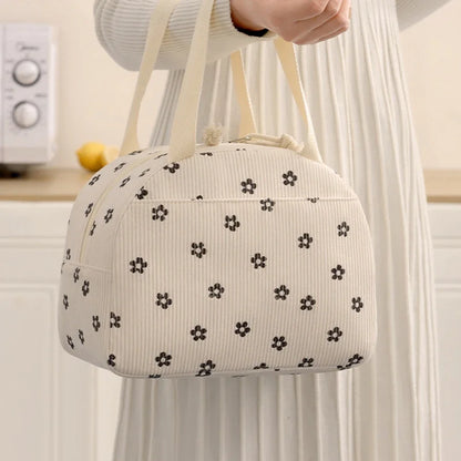 Corduroy Lunch Bag Thermal Insulation Lunch Box Storage Handbag Multifunctional