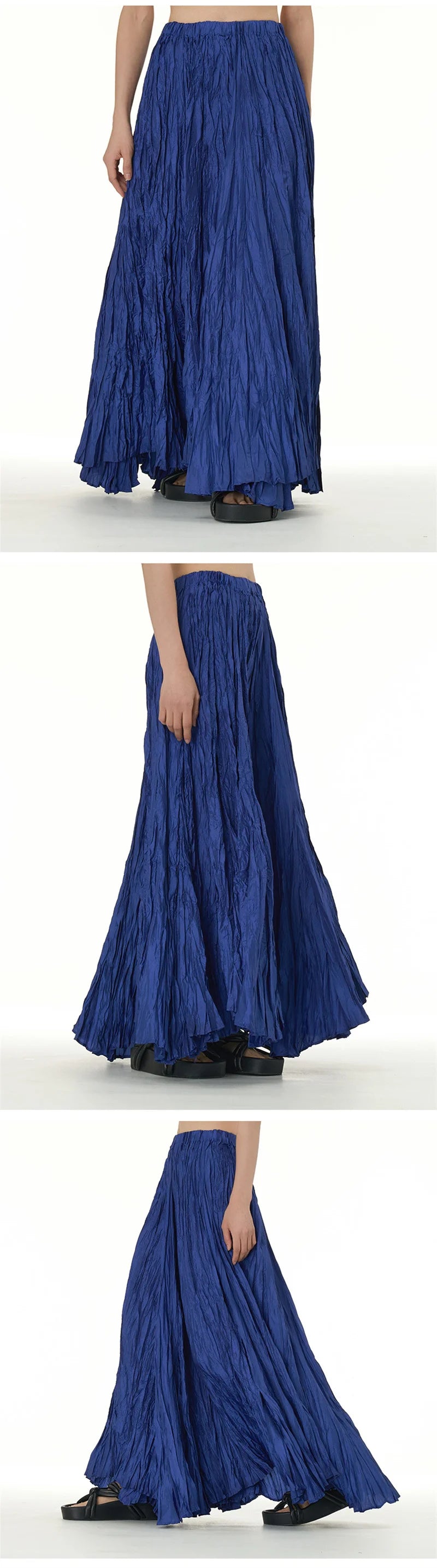 Elegant Drape Crumpled Skirts Women Summer Elastic Waist Big-Hem Long Skirts Large Size Loose Umbrella Skirts Female Streetwear