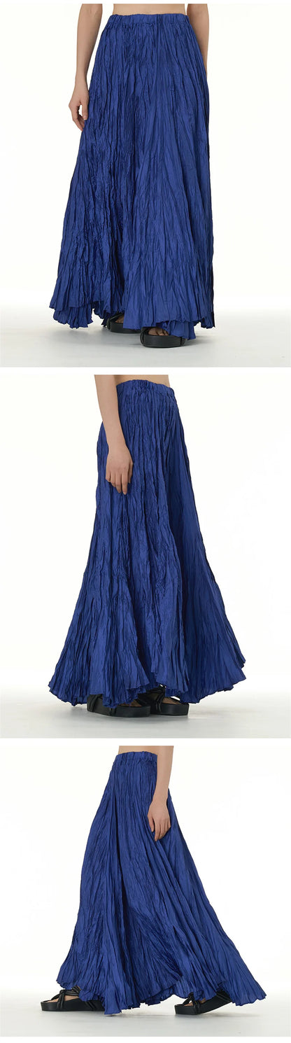 Elegant Drape Crumpled Skirts Women Summer Elastic Waist Big-Hem Long Skirts Large Size Loose Umbrella Skirts Female Streetwear