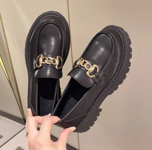 loafers Female Shoes Women Fashion Mary Janes Round Toe Flats Loafers Oxfords Platform Casual Metal Chain Buckle Ladies Heels