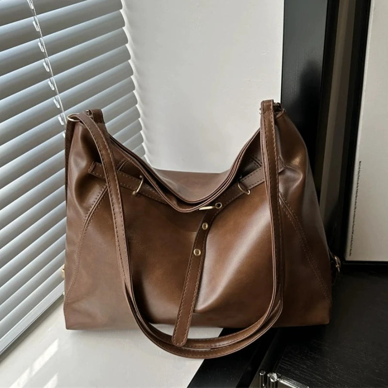 Retro Large Capacity Women's Tote Bag Fashionable Casual Double Shoulder Backpack for Autumn Winter New Arrival Trendy Handbags