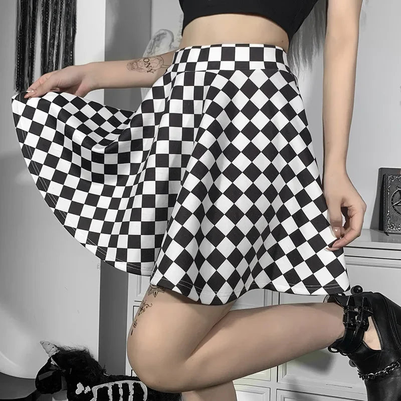 Harajuku Punk Gothic Skirt Women Y2k E-girl Emo Alt Retro Plaid Patchwork High Waist Skirt Mall Goth Aesthteic Clubwear