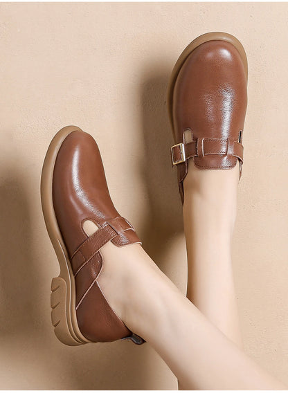Loafers Women Spring Deep Single Shoes One Step Off Casual Shoes Leather Small Shoes British Style Platform Shoes Step-in