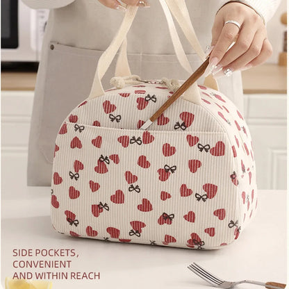 Corduroy Lunch Bag Thermal Insulation Lunch Box Storage Handbag Multifunctional