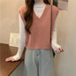 Xpqbb Spring Autumn New V-neck Knitted Vest Women Vintage Sleeveless Sweater Waistcoat Female Korean Chic Cropped Knit Tops