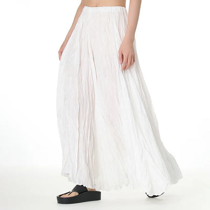 Elegant Drape Crumpled Skirts Women Summer Elastic Waist Big-Hem Long Skirts Large Size Loose Umbrella Skirts Female Streetwear