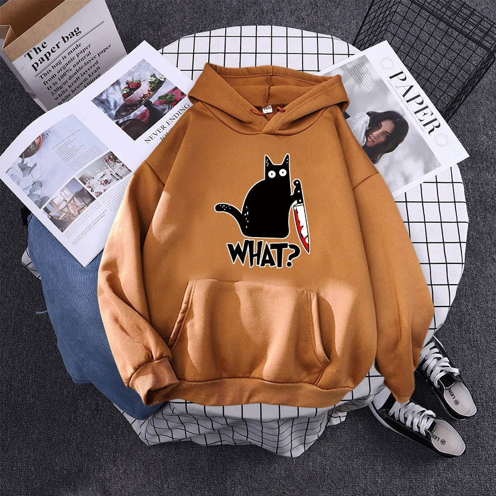 Hoody Little Black Cat And Knife Sweatshirt With Hooded Woman Oversized Aesthetic Hoodie Womens Winter Female Cats Hoodies