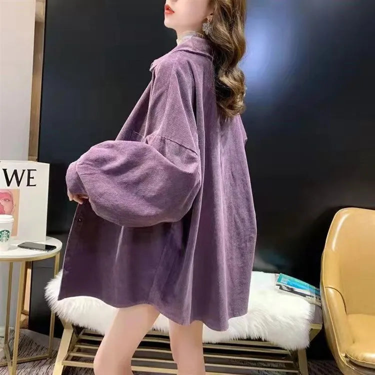 Women's Corduroy irt Long Sve Loose Casual Sle Spring Autumn New Faion V-Ne Button up Warmth Outerwear Top