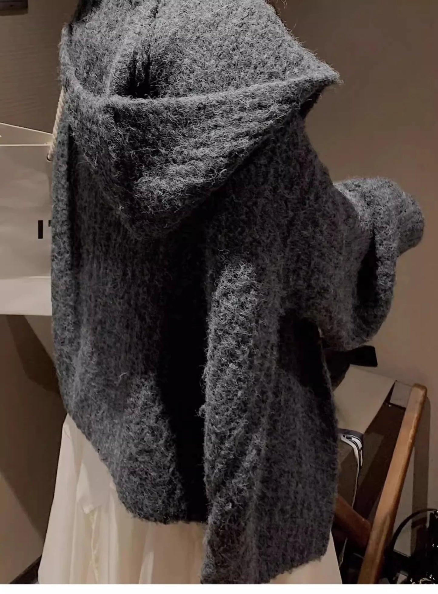 Winter Women Long Sleeve Loose Hooded Loose Knitted Coat Autumn Fashion Solid Color Sweater Elegant Casual Cardigan Knitwear