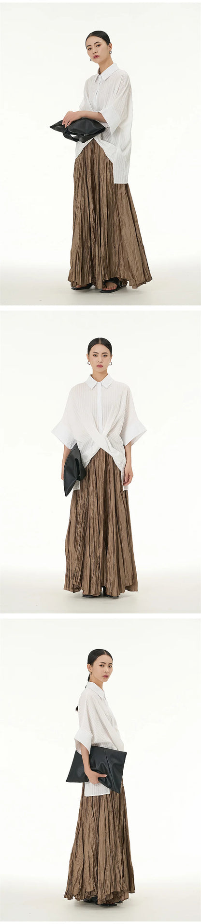 Elegant Drape Crumpled Skirts Women Summer Elastic Waist Big-Hem Long Skirts Large Size Loose Umbrella Skirts Female Streetwear