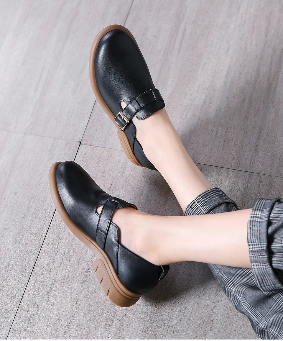 Loafers Women Spring Deep Single Shoes One Step Off Casual Shoes Leather Small Shoes British Style Platform Shoes Step-in