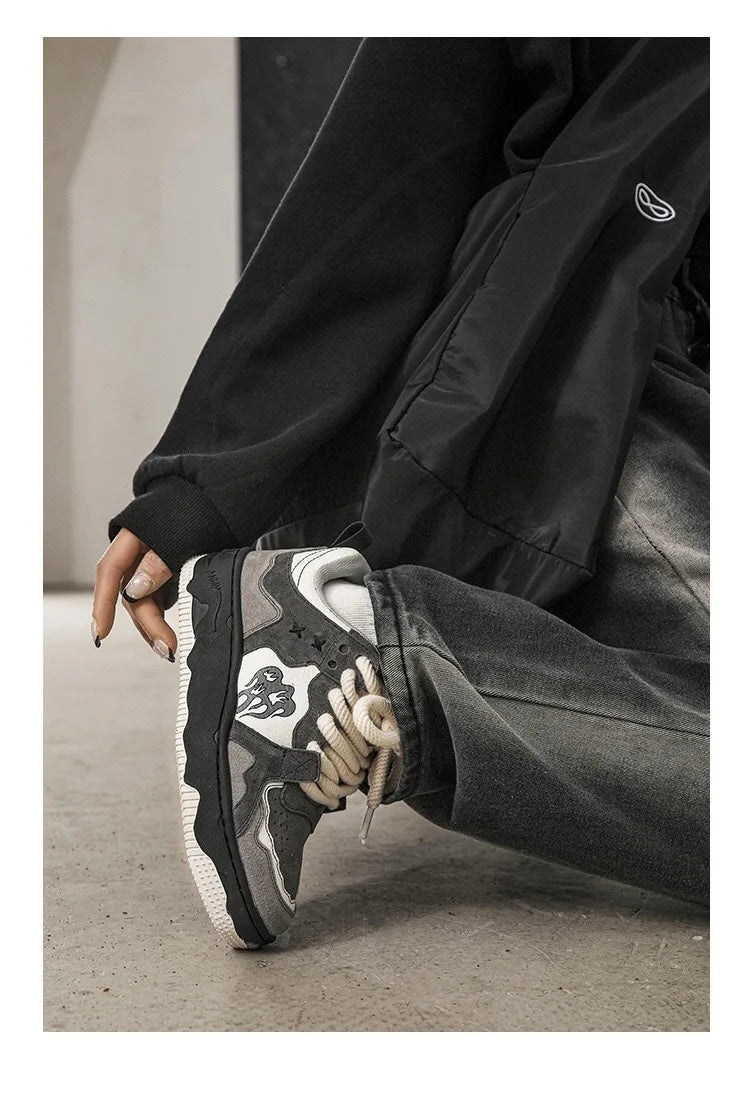 Women Sneakers Fahsion Design Flame Mixed Color Shoes Femme Sports Leisure Versatile Fashion Shoes Retro Trend Shoes Gray Tenis