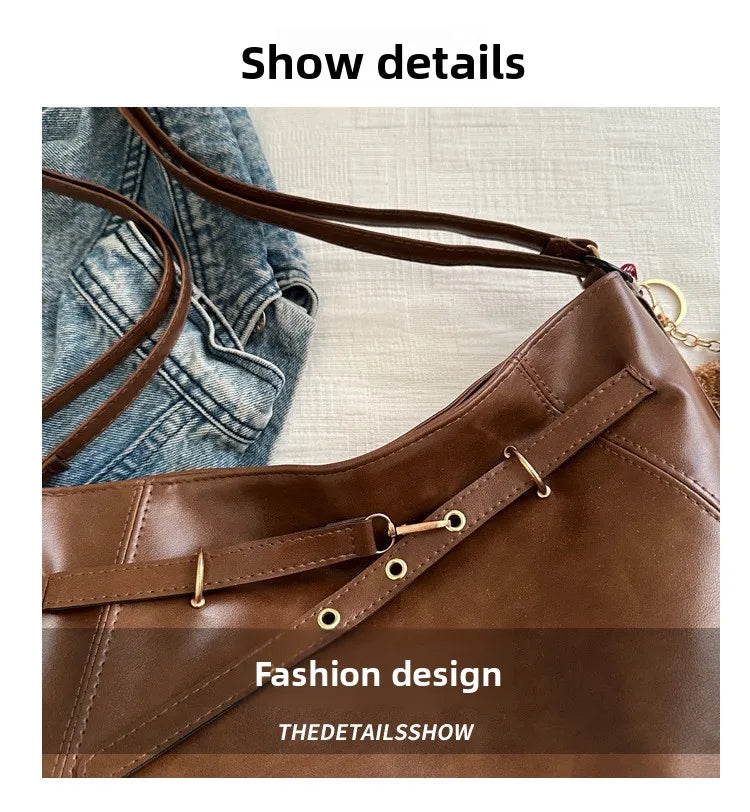 Retro Large Capacity Women's Tote Bag Fashionable Casual Double Shoulder Backpack for Autumn Winter New Arrival Trendy Handbags