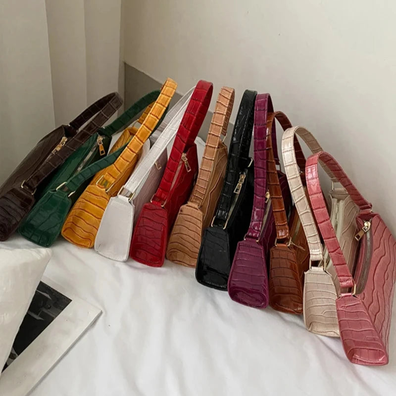 Fashion PU Leather Bags for Women Alligator Pattern Armpit Handbag Female Small Underarm Messenger Bag and Purse Designer Bag