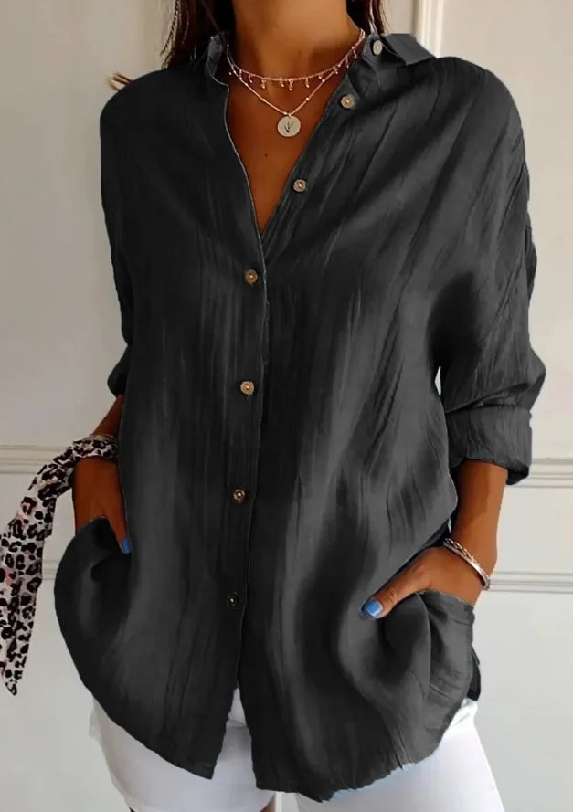 Shirt Women's Lapel Long Sleeve Solid Color Casual Single Breasted New Fashion Brown Black White Shirt Tops Blouses for Female