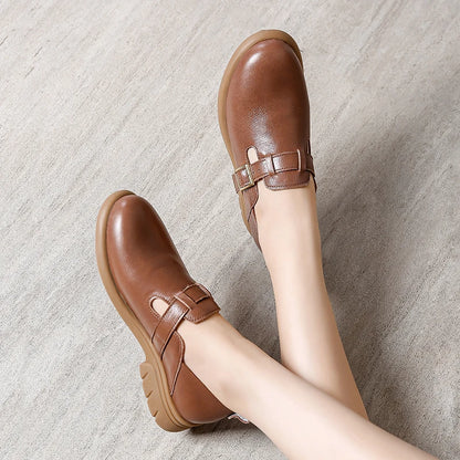 Loafers Women Spring Deep Single Shoes One Step Off Casual Shoes Leather Small Shoes British Style Platform Shoes Step-in