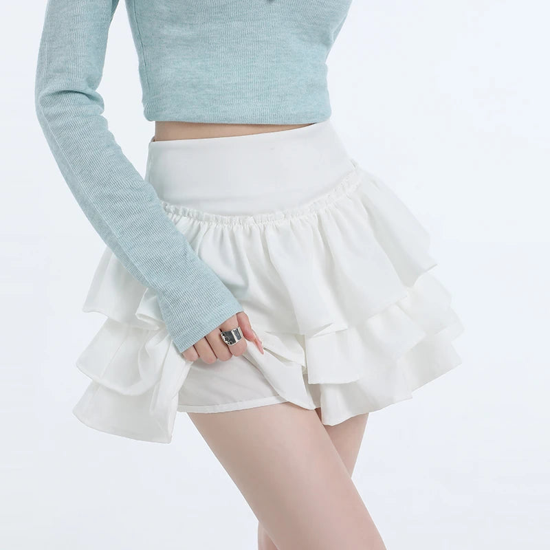 Seoulish Spring Summer Women's Cake Short Skirts 2025 New High Waist Vintage Black Korean Pleated Ball Gown Skirts Female