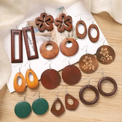 Classical Wooden Earrings For Women Geometric Long Perfect For Adding A Vintage To Fall And Winter Ensembles P9YF