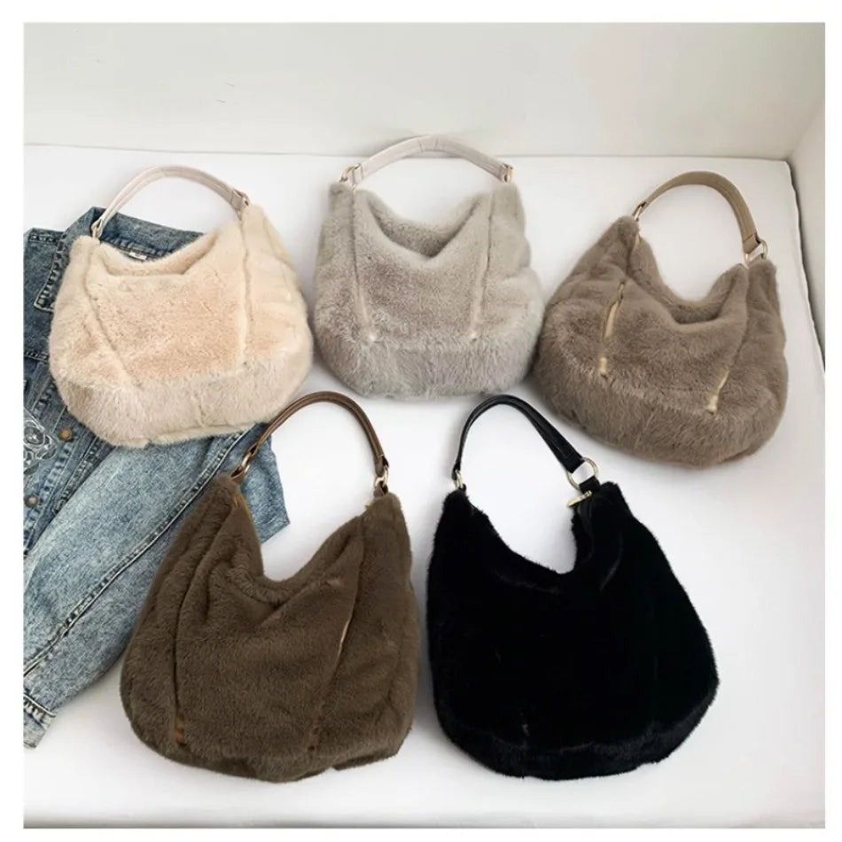 Autumn/Winter faux mink fur women's bag, commuter-friendly large-capacity tote bag, versatile handheld single-shoulder bags