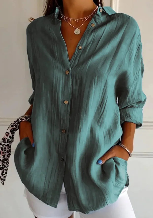 Shirt Women's Lapel Long Sleeve Solid Color Casual Single Breasted New Fashion Brown Black White Shirt Tops Blouses for Female