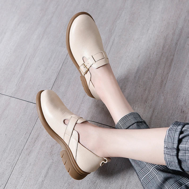 Loafers Women Spring Deep Single Shoes One Step Off Casual Shoes Leather Small Shoes British Style Platform Shoes Step-in
