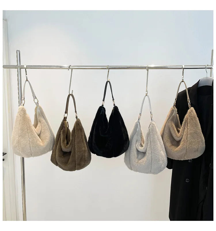 Autumn/Winter faux mink fur women's bag, commuter-friendly large-capacity tote bag, versatile handheld single-shoulder bags