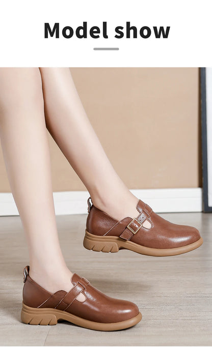 Loafers Women Spring Deep Single Shoes One Step Off Casual Shoes Leather Small Shoes British Style Platform Shoes Step-in