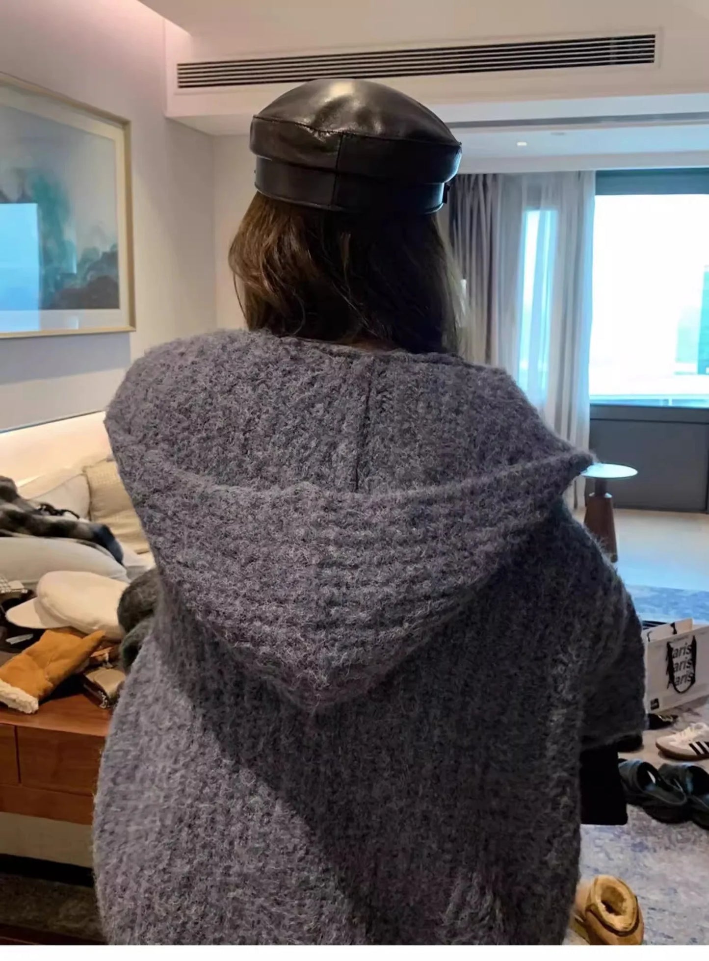 Winter Women Long Sleeve Loose Hooded Loose Knitted Coat Autumn Fashion Solid Color Sweater Elegant Casual Cardigan Knitwear